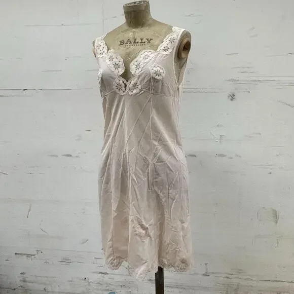Vintage Ivory Satin Embroidered Slip - Approx Size S - Picture 1 of 5